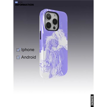 三殼殼原創小眾暗黑惡魔與少女抽象插畫用于蘋果16promax/plus/15/14/13/12/菲林二合一全包邊亮面手機保護殼