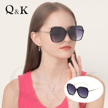 【Q&K】高級金屬TR90偏光太陽眼鏡/法式輕奢名媛款 抗UV400/玫瑰金細緻鏡腳 精品款穿搭