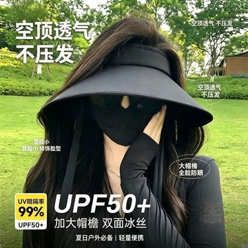 💖人氣熱賣💖夏季 防曬 帽雙面冰絲男女防紫外線空頂帽加大加寬帽檐顯臉小可摺疊