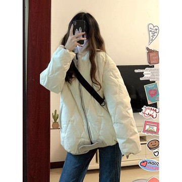 菱格羽絨棉服女2025新款加厚冬季棒球服oversize棉襖韓系棉衣外套