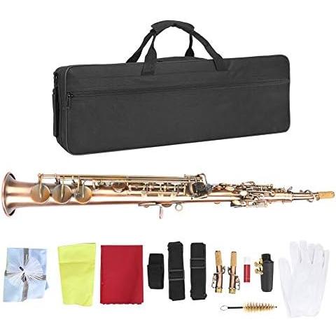 Antique Red Copper B Flat Saxophone Kit, Professional Soprano Straight Sax Musical Instrument with Carrying Bag並行輸入