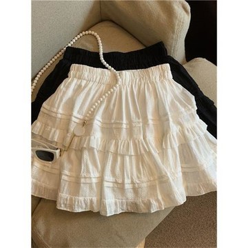 白色芭蕾風A字高腰蛋糕裙女大碼春防走光半身裙甜美減齡蓬蓬短裙