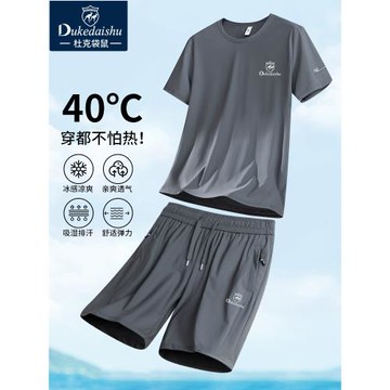 (免運)夏季薄款男士運動套裝2025新款夏季高級感休閑涼感速干冰絲套裝潮