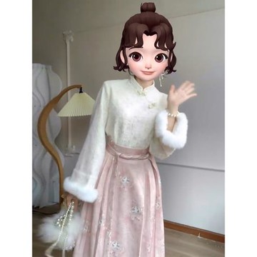 粉色馬面裙套裝2025新款春秋季新中式盤扣上衣國風改良漢服兩件套