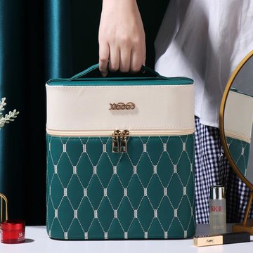 皮質大容量化妝包便攜旅行防水護膚品雙層手提收納盒箱2023新款女