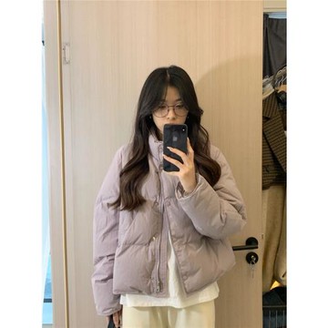 紫色小眾立領韓版寬松短款羽絨服