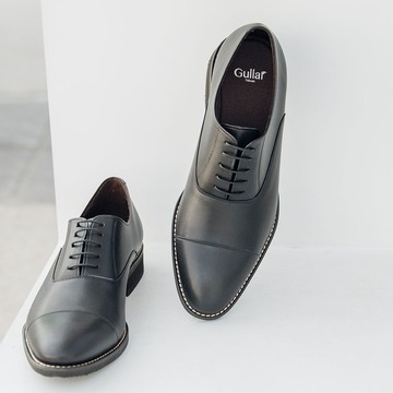 【機能防潑水】Gullar 簡約切線牛津-素食皮鞋(黑色)