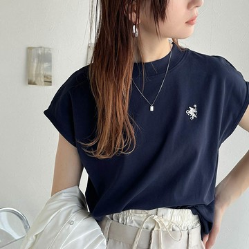 日本 Classical Elf - 刺繡logo魅力法式袖上衣-小立領-海軍藍