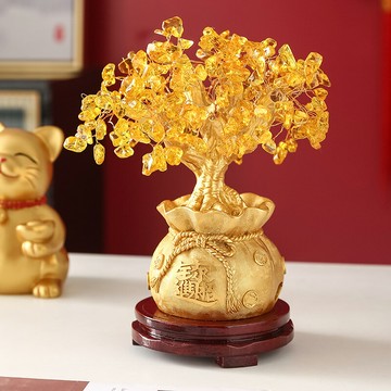 黃水晶發財樹酒柜裝飾品擺件家居客廳電視柜辦公室玄關搖錢聚寶盆