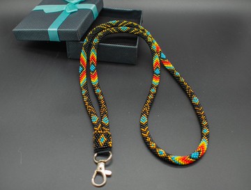 黑色美洲原住民風格串珠安全掛繩，適用於 ID 徽章 - 護士或教師