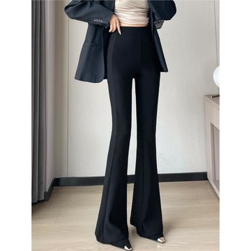 黑色微喇西裝褲女春秋2026新款高腰顯瘦垂感小個子休閑彈力喇叭褲