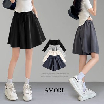 AM艾莫兒 韓系鬆緊舒棉純色彈力傘狀褲裙