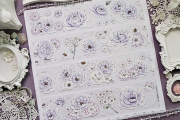 OKMT新七天原創流麻咕卡貼紙PET手帳手賬花卉膠帶貝殼光 凝夜紫