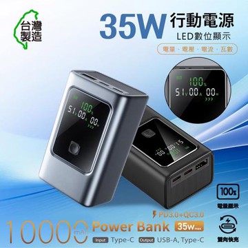 MCK 台灣製造 10000mAh 35W數顯快充行動電源(數顯電壓、電流、瓦數)