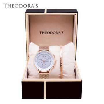 【THEODORA'S】手錶手鍊1+1禮盒-女款 Mercury 手錶 太陽能三眼白【希奧朵拉】