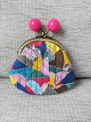 多巴胺色系拼布布藝 珍寶珠口金包/零錢包/散紙包