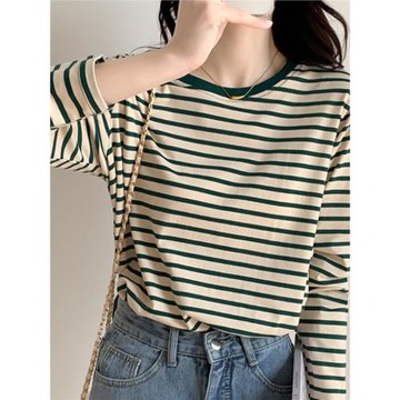 條紋長袖t恤女春秋2026新款女裝圓領寬松顯瘦洋氣打底衫內搭上衣