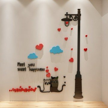遇見貓亞克力3d立體墻貼畫臥室客廳兒童房陽臺玄關裝飾電視沙發背