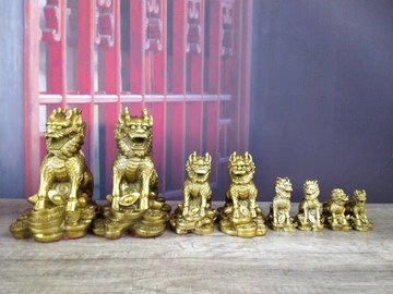 純銅金錢元寶麒麟擺件銅麒麟家居裝飾送子麒麟辦公室臥室桌面擺件