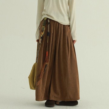 4顏色 百搭神褲 文藝復古燈芯絨闊腿褲 寬鬆舒適基礎款寬褲長褲