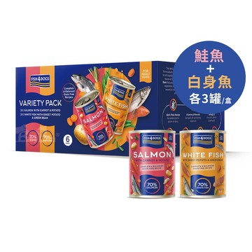 海洋之星FISH4DOGS 無榖低敏 雙口味(白身魚/鮭魚)主食犬罐395g  綜合6入組