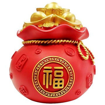 財神小舖 財源滾滾 聚寶盆存錢筒 合成樹脂材質 高16.5cm*直徑15cm  紅色 + 金色  1個