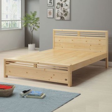 文創集 藍天空5尺雙人實木床台(採用實木床底板+床底板二段高度可調)-156x196x97cm免組