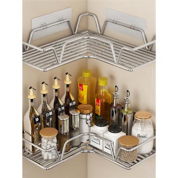 廚房置物架轉角三角調料架不銹鋼衛生間墻上收納架架子免打孔壁掛
