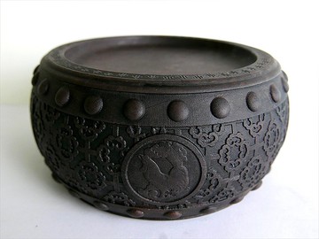 【生肖鼓硯 - 雞】15cm 雙功能 石雕硯台 水盂筆洗-原石端硯名品