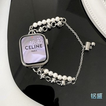 珍珠鏈 適用於 Apple Watch 11 10 高級感 9 8 7 SE 不鏽鋼錶帶 42mm 46mm 金屬錶帶