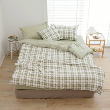 翔仔居家 100%精梳純棉40支紗 床包被套組【春霧】單人 雙人 加大 特大 ikea風格 純棉床包 薄被套 鋪棉被套