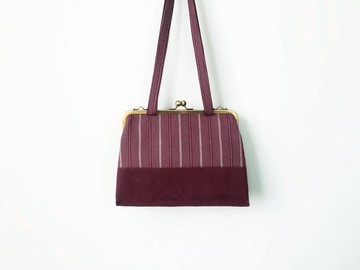 酒紅格線 方型底口金包 手拿包 側背包 肩背包 隨身包