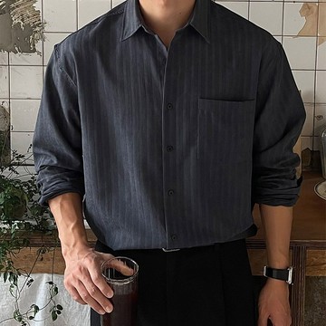 正韓堅挺麂皮絨面條紋口袋長袖襯衫 3色 YUPPIE 預購商品 0113