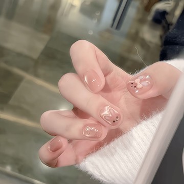 💛Hannah💛元旦新品發售手工穿戴甲萌趣短款貓眼兔子甲片可愛指甲貼片美甲顯白學生可拆卸IKK29