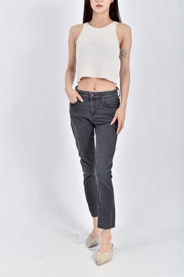 (S) helmut lang質感丹寧牛仔棉質低腰緊身素面灰色長褲