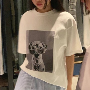 正韓T恤 狗狗印花短袖T恤FOM1043-創翊韓都