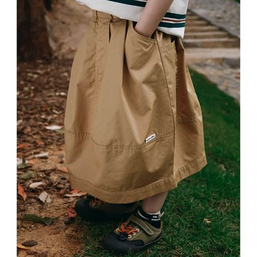 Y B S - 純棉百搭工裝中長裙-卡其色