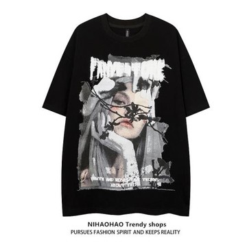 NIHAOHAO原創潮牌【潮WOO專屬】歐美復古人物印花男女BF夏季短袖