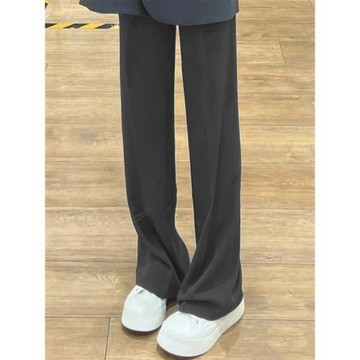 175高個子加長灰色西裝褲女夏高腰高級感垂感直筒窄版冰絲闊腿褲