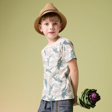 PIPPY潮酷恐龍世界印花彈性棉質短袖上衣 綠