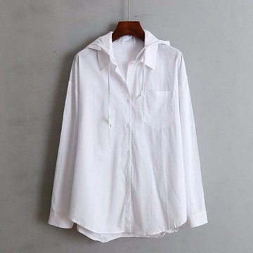 連帽襯衫棉 夏季新款百搭時尚錯層女打底衫寬松上衣潮K/1-2