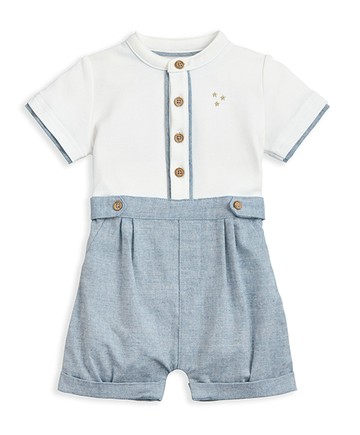 三維星-短袖連身寬褲(藍)12-18m