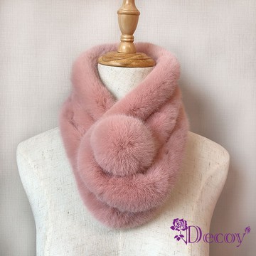 【Decoy】軟軟毛球＊保暖仿兔毛絨交叉脖圍圍巾/粉