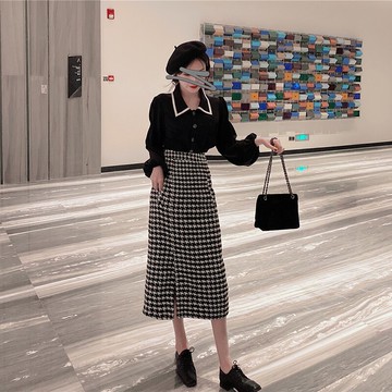 2020年春季新款女裝赫本風心機小黑裙連衣裙子小香風名媛兩件套裝