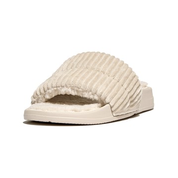 FitFlop iQUSHION FLEECE-LINED CORDUROY SLIDES輕量燈芯絨涼鞋-女(象牙白)