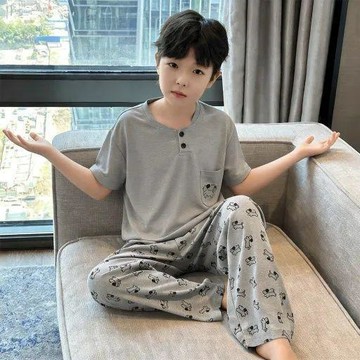 青少年全棉家居服夏季大童空調服寬鬆薄款男童短袖純棉男兒童睡衣