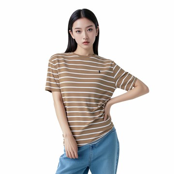 Polo Ralph Lauren RL 熱銷刺繡小馬素面短袖T恤(厚磅款)-卡其白橫條紋色