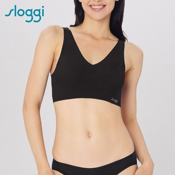 sloggi-ZERO FEEL TOP日本版零感系列有機棉低V款背心式無鋼圈內衣 純粹黑｜88-354 04