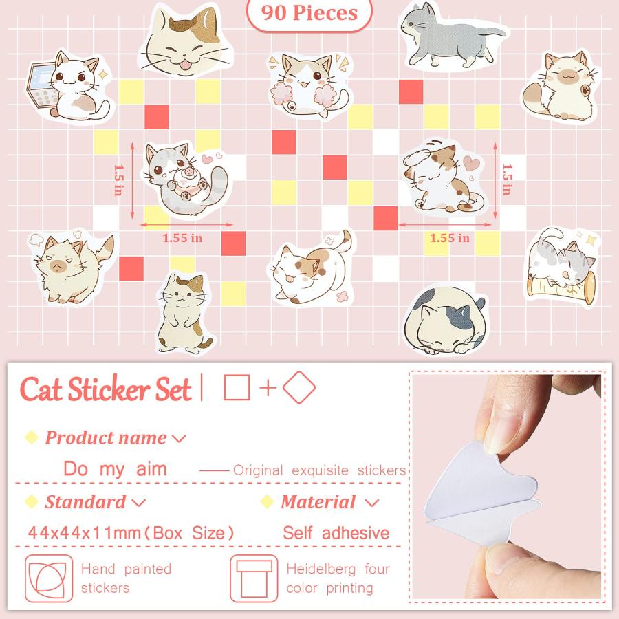 Boxes  90 Pieces Small Size Cat Theme Stickers Decoration Cute 並行輸入品