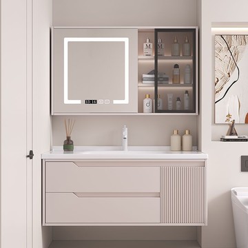 免運 開發票 奶油風橡木烤漆浴室柜陶瓷一體組合衛生間洗臉盆洗漱臺洗手池 快速出貨